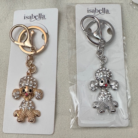 Accessories - Isabella Crystal Poodle Keychain - Gold or Silver pick one